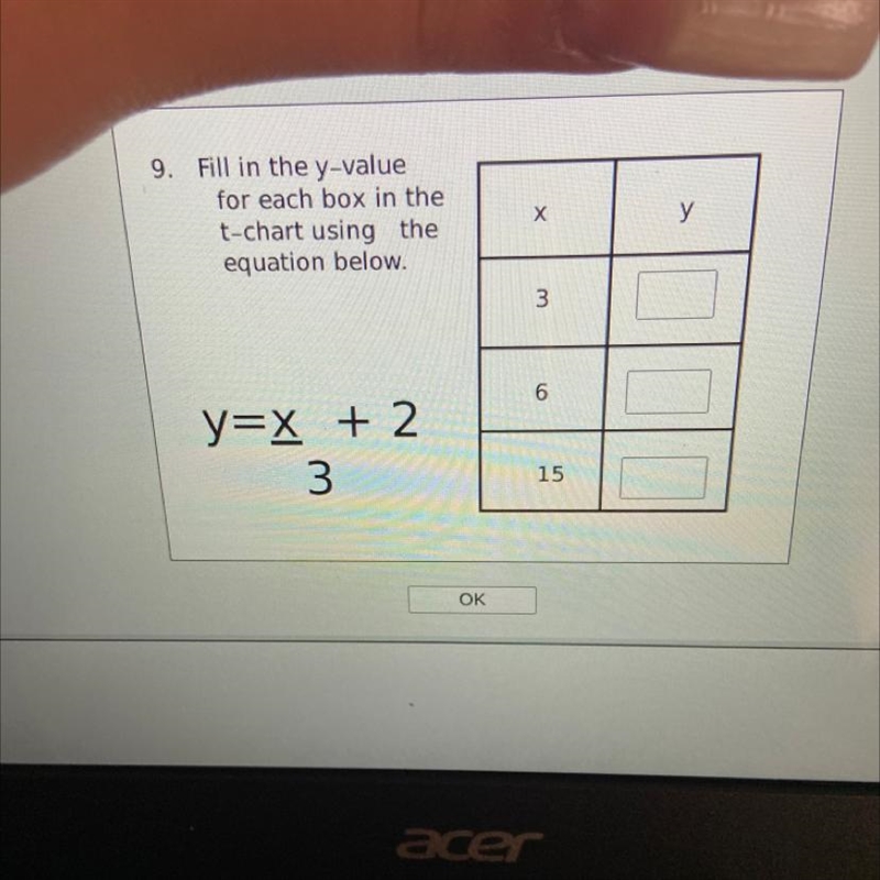 Fill in the y-value for each box in the t-chart using the equation below !?-example-1