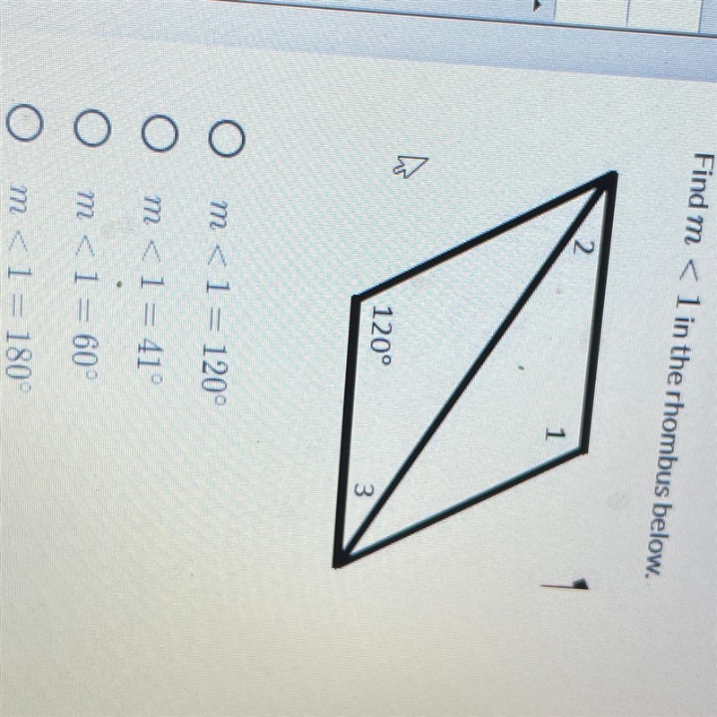 Find m<1 in the rhombus below-example-1