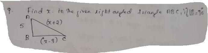 Find X in the given right angled triangle ABC i) angle B=90 degree-example-1