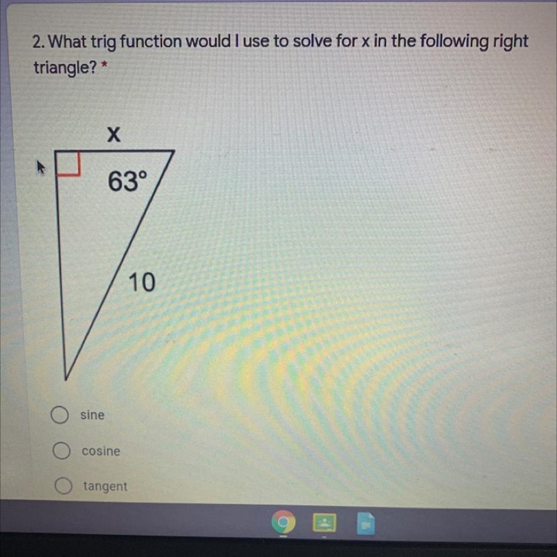 What trig function would I use to solve for X?-example-1