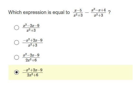 Which expression is equal to x−5x2+3−x2−x+4x2+3 ?-example-1