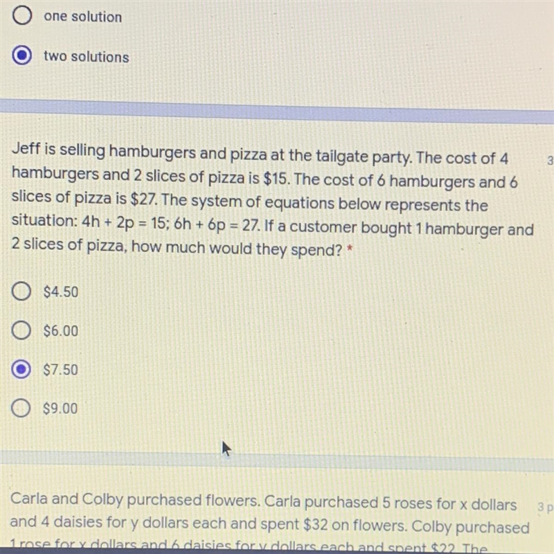 Jeff is selling hamburgers and pizza at the tailgate party. The cost of 4 hamburgers-example-1