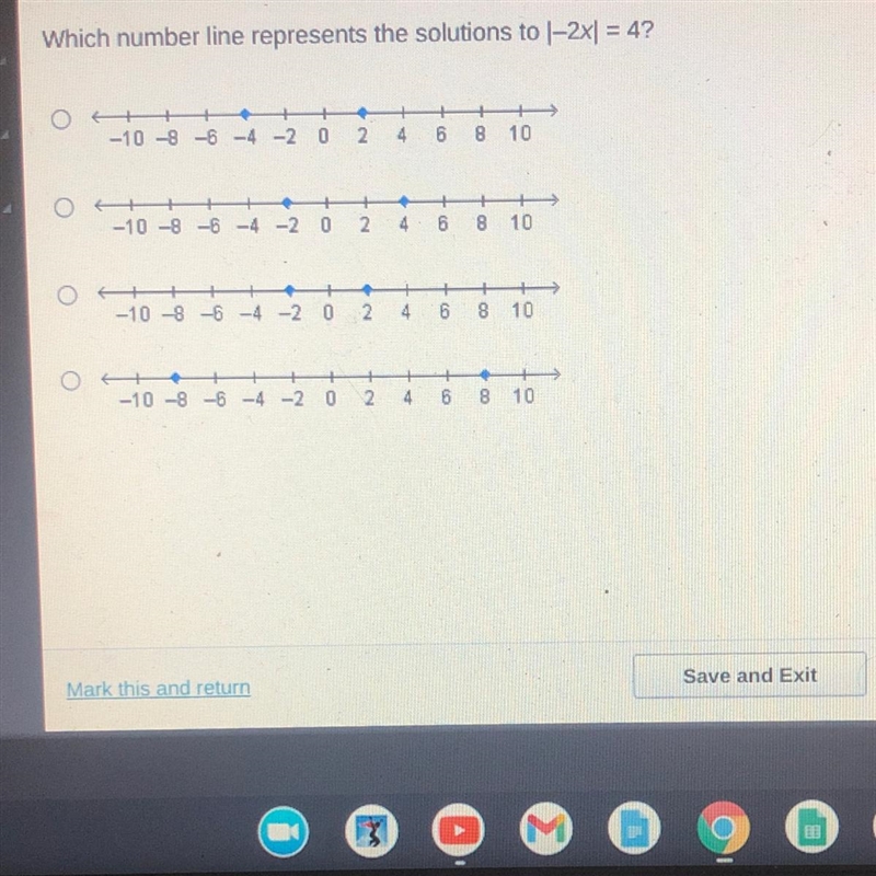 Which number line represents the solutions to 1-2x = 4?-example-1