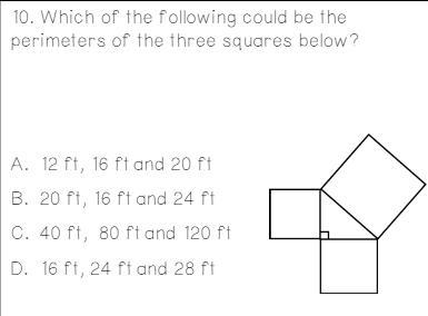 Which of the following could be the perimeter of the three squares below?-example-1