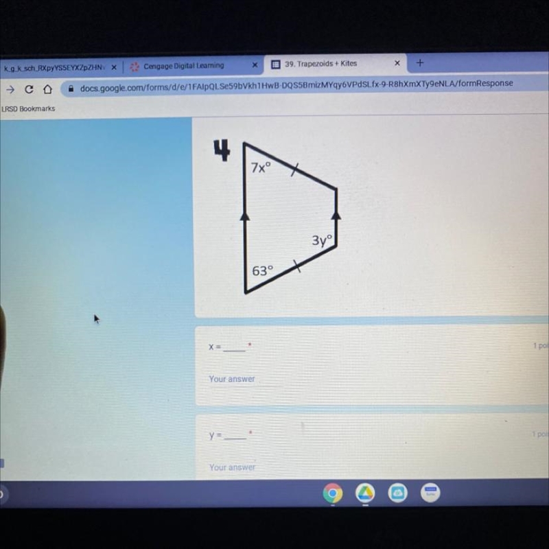 Find the value of the variables or indicated side length in each isosceles triangle-example-1