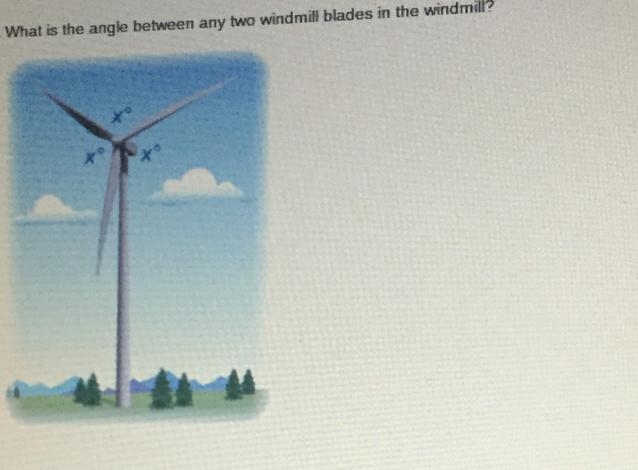 What is the angle between any two windmills blades in the windmill-example-1