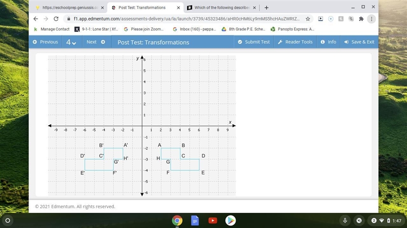 Which transformation of figure ABCDEFGH results in figure A'B'C'D'E'F'G'? A. a translation-example-1