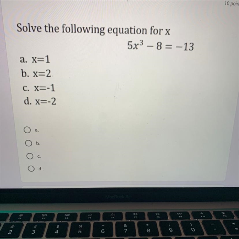 Solve the following equation for x a. x=1 b. x=2 C. X=-1 d. x=-2-example-1