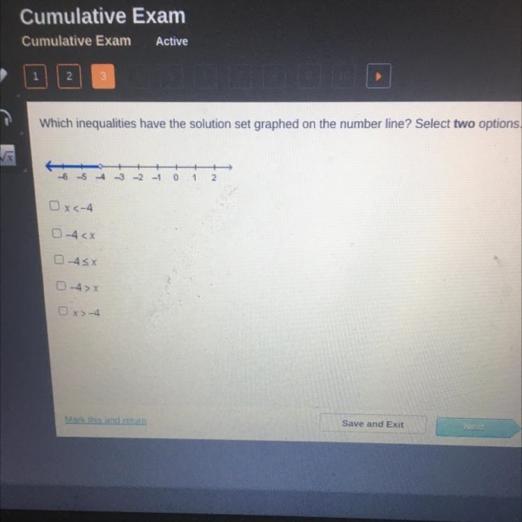 Which inequality’s have the same solution set graphed on the number line? Select two-example-1