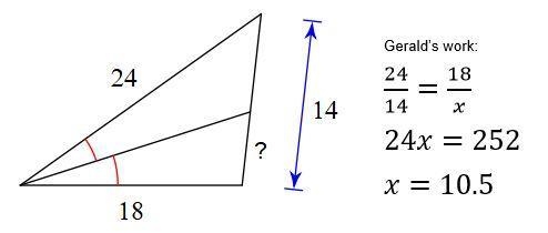 2. Gerald was given the following problem to solve for the length of the “?”. He has-example-1