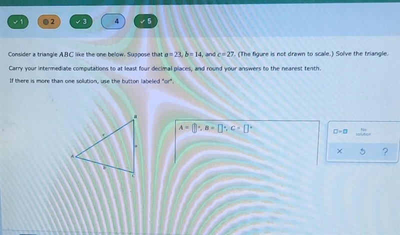 consider a triangle ABC like the one below suppose that a=23 b=14 c=27 (the figure-example-1