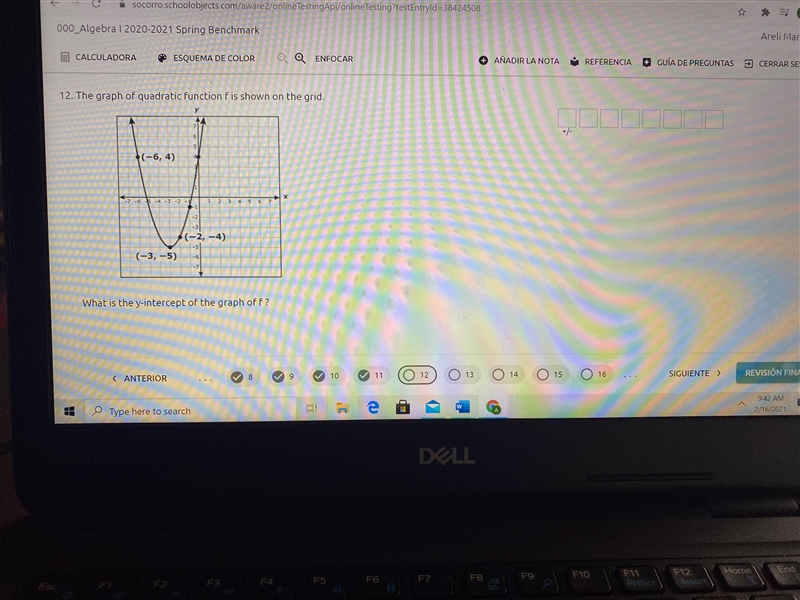 What is the y-intercept of the graph of f ?-example-1