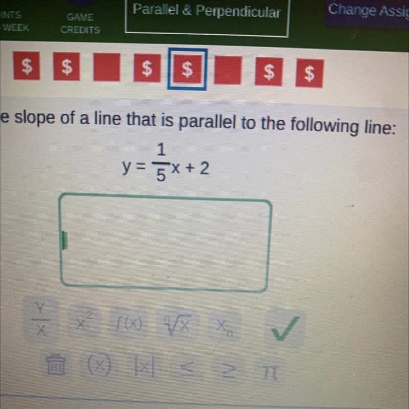 Write the slope of a line that is parallel to the following line:-example-1