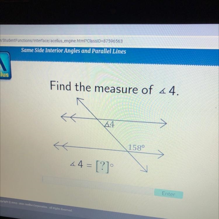 Find the measure of 44. 24 158° 4.4 = [?]-example-1