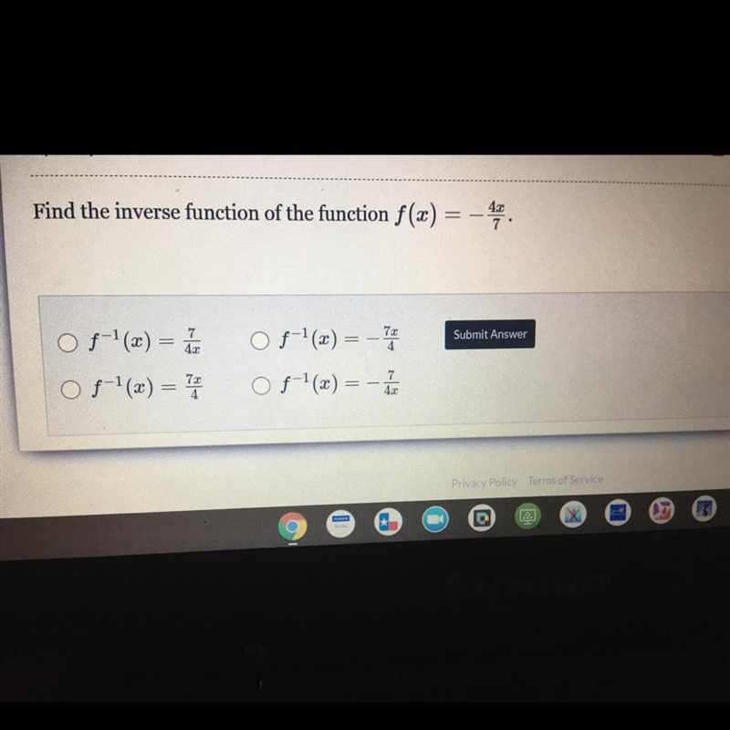 Inverse function of the function f(x)= -4x/7-example-1