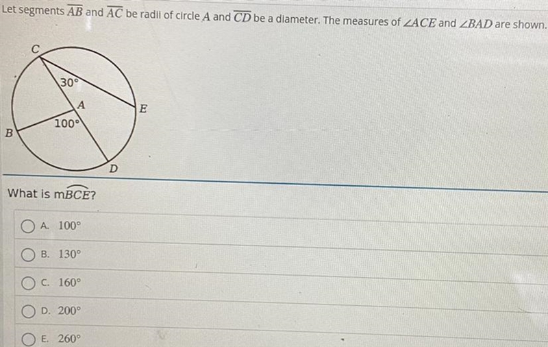 HELP PLEASE (Look at the picture) A. 100 B. 130 C. 160 D. 200 E. 260-example-1