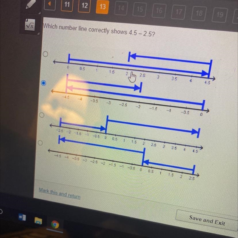 Which numbers line correctly shows 4.5 - 2.5.? HELP FAST!!!-example-1