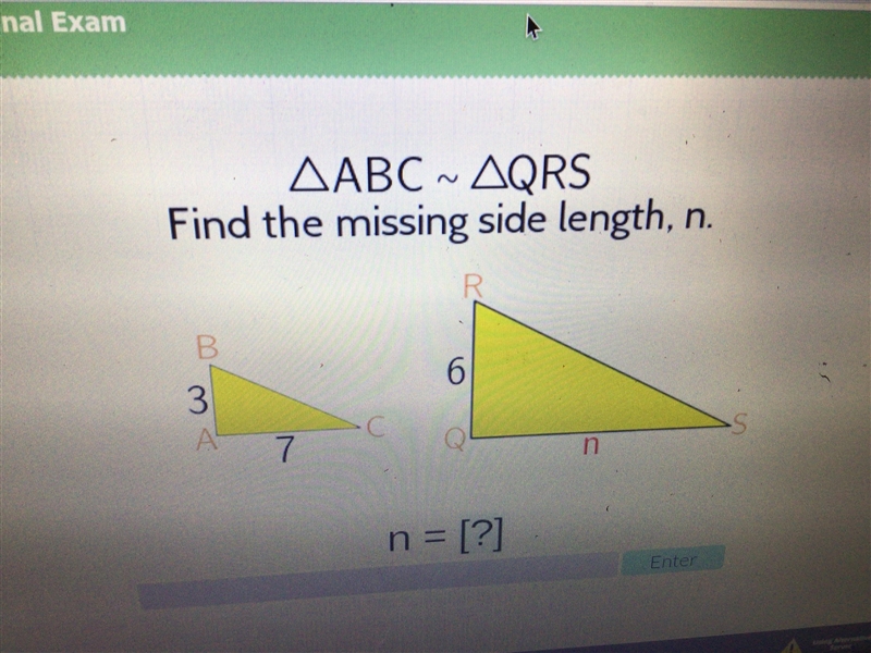 Find the missing side length, n.-example-1