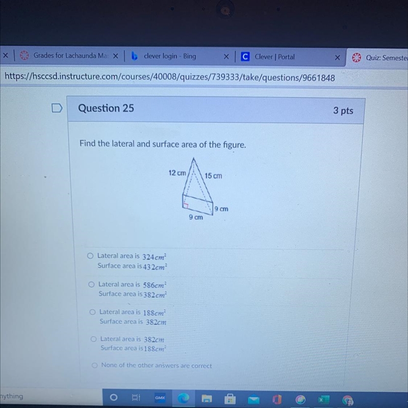 Find the lateral and surface area of the figure.-example-1