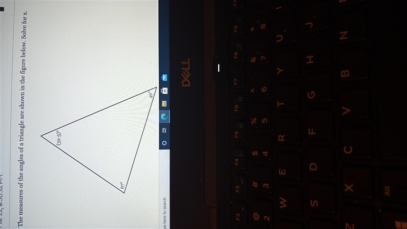 The measures of the angles of a triangle are shown in the figure below. Solve for-example-1