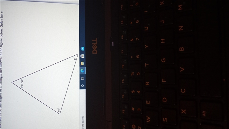 The measures of the angles of a triangle are shown in the figure below. Solve for-example-2