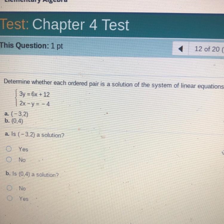 Determine whether each ordered pair is a solution of the system of linear equations-example-1