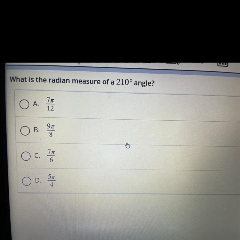 What is the radian measure of 210 angle-example-1