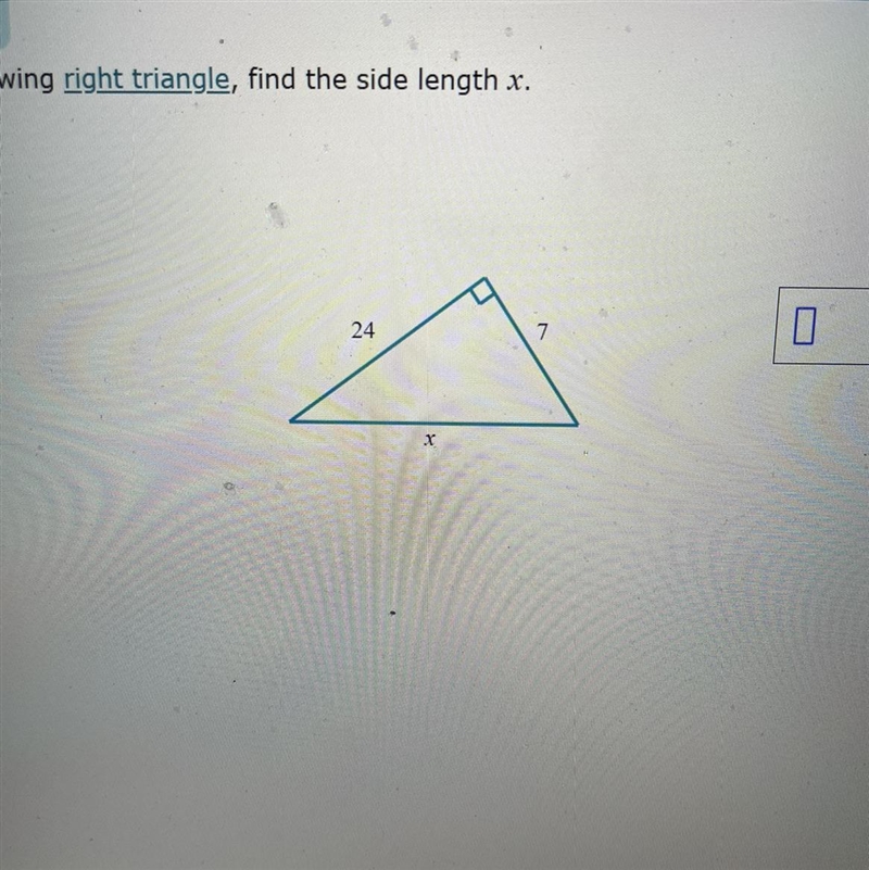 For the following right triangle, find the side length x.-example-1