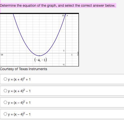 Determine the equation of the graph, and select the correct answer below.-example-1