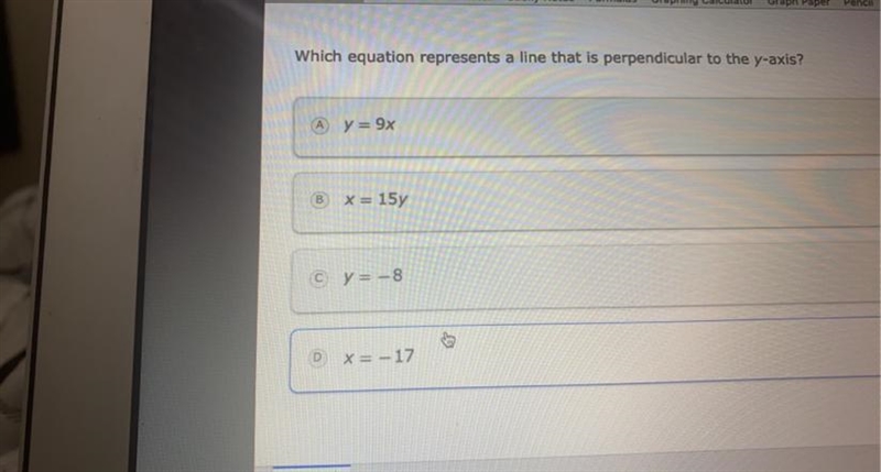 Which equation represents a line that is perpendicular to the y-axis? SEE PIC-example-1