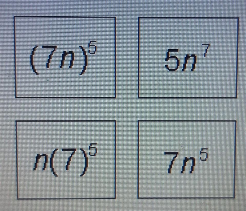 Choose the expression that has 5 as an exponent, n as a base, and 7 as a coefficient-example-1