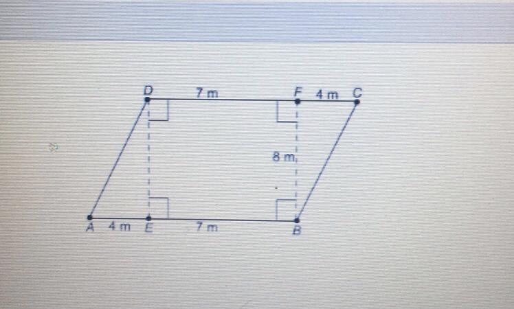 What is the area of this parallelogram? A. 104 m2 B. 88 m2 C. 56 m2 D. 32 m2 help-example-1