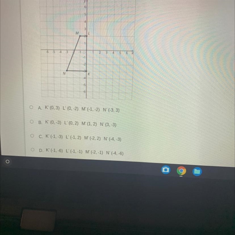 What are the coordinates of the image of polygon KLMN after a reflection across the-example-1