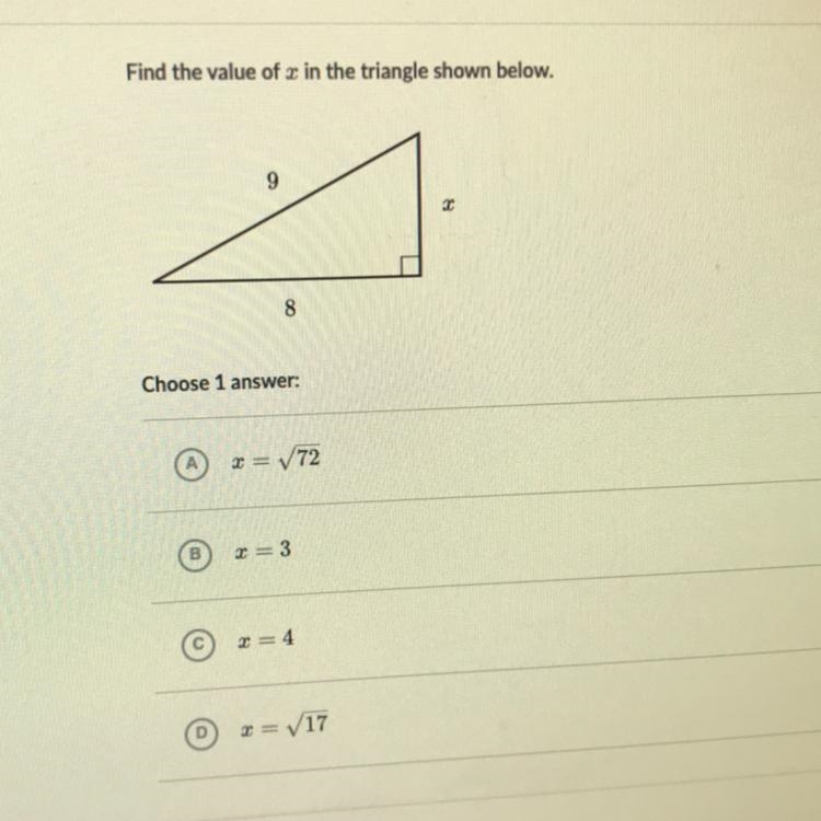 Find the value of x in the triangle shown below.-example-1