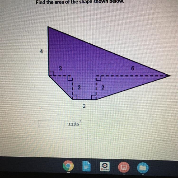 Find the area of the shape shown below.-example-1