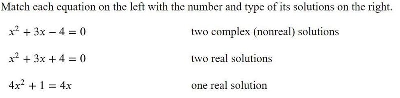 Match each equation on the left with the number and type of its solutions on the right-example-1