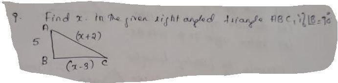 Find X in the given right angled triangle ABC i) angle B=90 degree-example-1