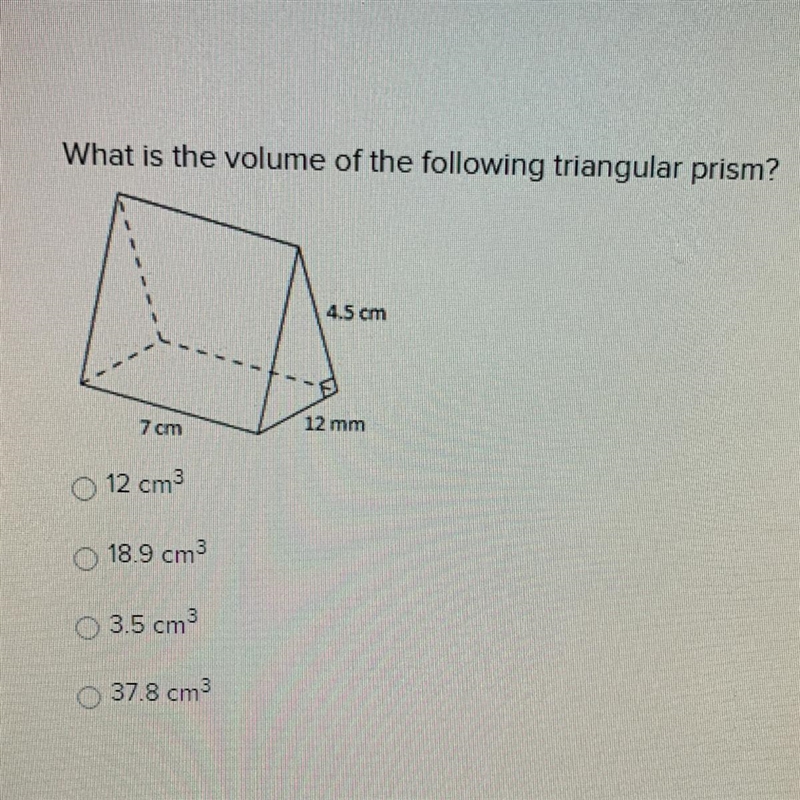 What is the volume of the following triangular prism?-example-1