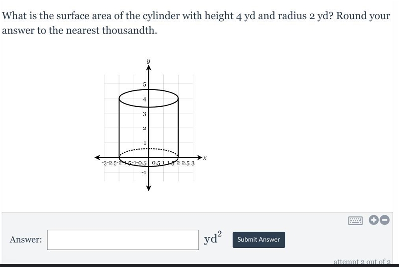 What is the surface area of the cylinder with height 4 yd and radius 2 yd? Round your-example-1