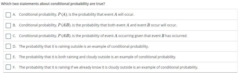 Which two statements about conditional probability are true?-example-1