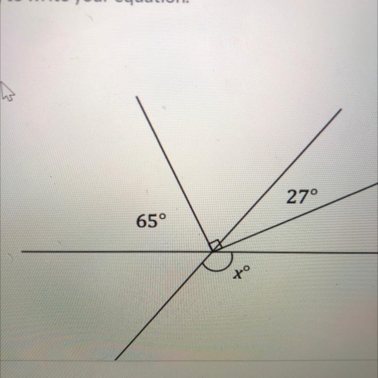 1 point Two lines meet at a point that is also the vertex of an angle. Set up an equation-example-1