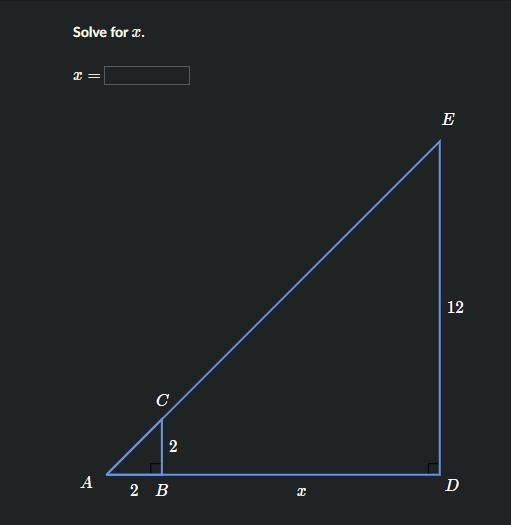 Solve similar triangles (advanced) Solve for X X=?-example-1