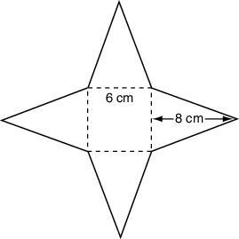 Each triangle in the net below has a base of 6 centimeters and a height of 8 centimeters-example-1