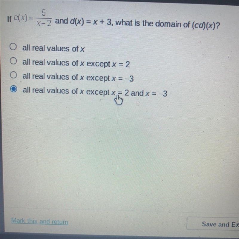 If (x)= X-2 and d(x) = x + 3, what is the domain of (cd)(x)?-example-1