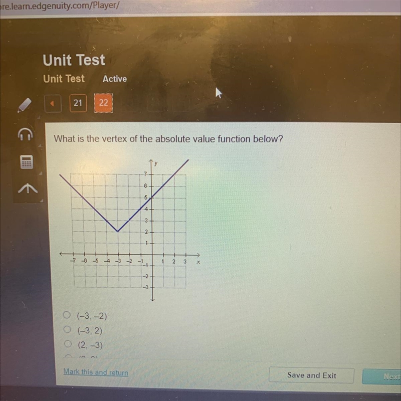 What is the vertex of the absolute value function below?-example-1