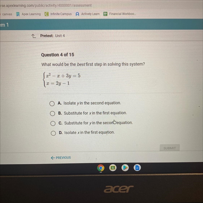 What would be the best first step in solving this system?-example-1