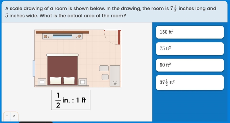 A scale drawing of a room is shown below-example-1