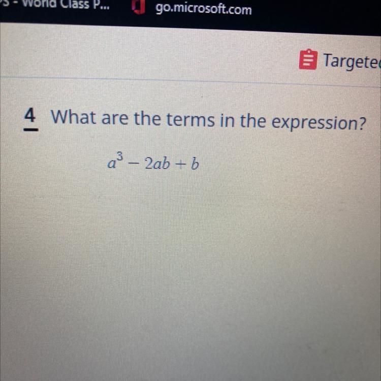 What are the terms in the expression? a3 – 2ab + b-example-1