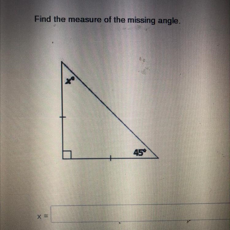 PLEASE HELP! Find the measure of the missing angle.-example-1