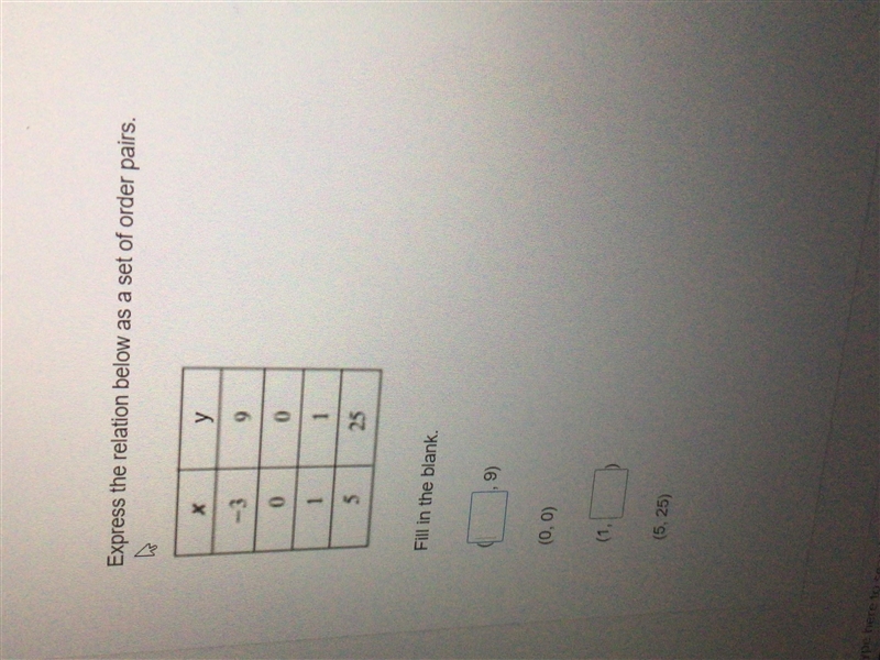 Express the relation below as a set of order pairs-example-1